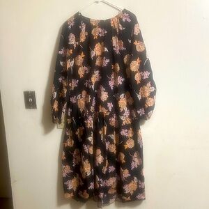 Who What Wear Black Dress with Pink and Orange Floral Design